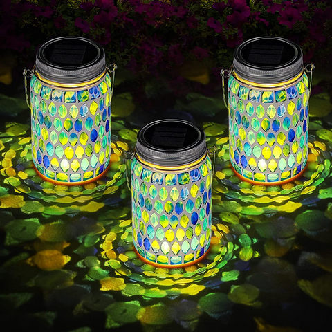 Mosaic Solar Mason Can Lamp Outdoor Waterproof Camping-veeddydropshipping-1