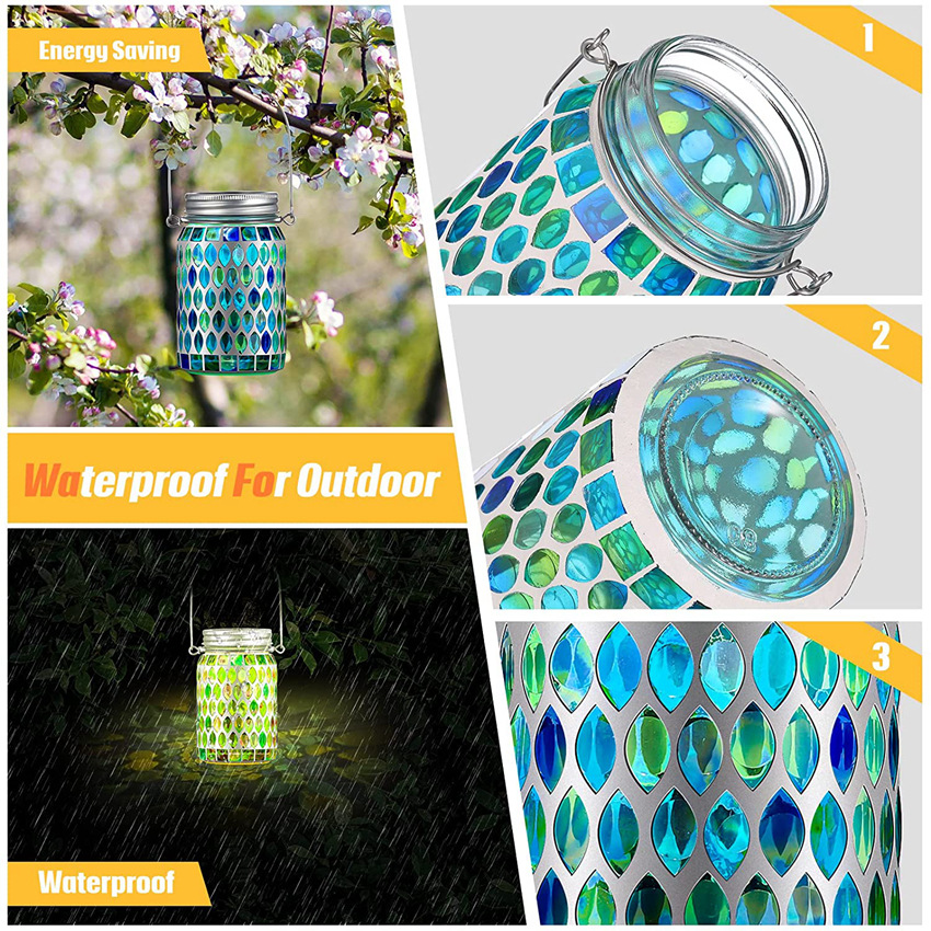 Mosaic Solar Mason Can Lamp Outdoor Waterproof Camping-veeddydropshipping-7