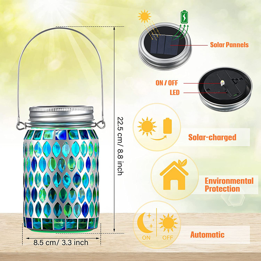 Mosaic Solar Mason Can Lamp Outdoor Waterproof Camping-veeddydropshipping-8