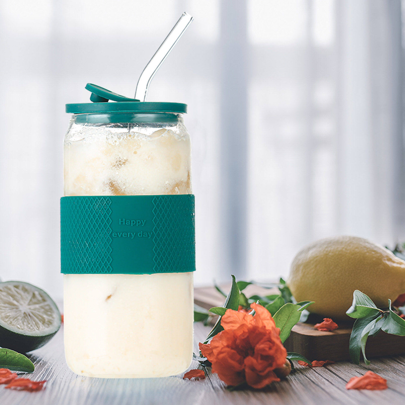 Pull Can Shape Glass Cup With Lid Straw Camping-veeddydropshipping-1