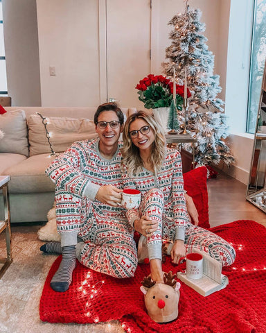    ReindeerAndSnowflakePrintFamilyChristmasPyjamas-Veeddydropshipping-1