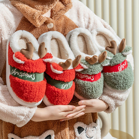    WinterFashionOutingThickBottomPlushChristmasDeerCottonSlippers-Veeddydropshipping-1