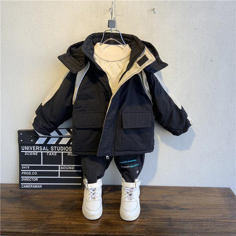 Winter boys coat baby Fur collar hooded plus velvet-Veeddydropshipping