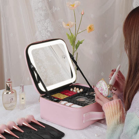 Women Cosmetic Bag LED Make-Up Case With Mirror-Veeddydropshipping