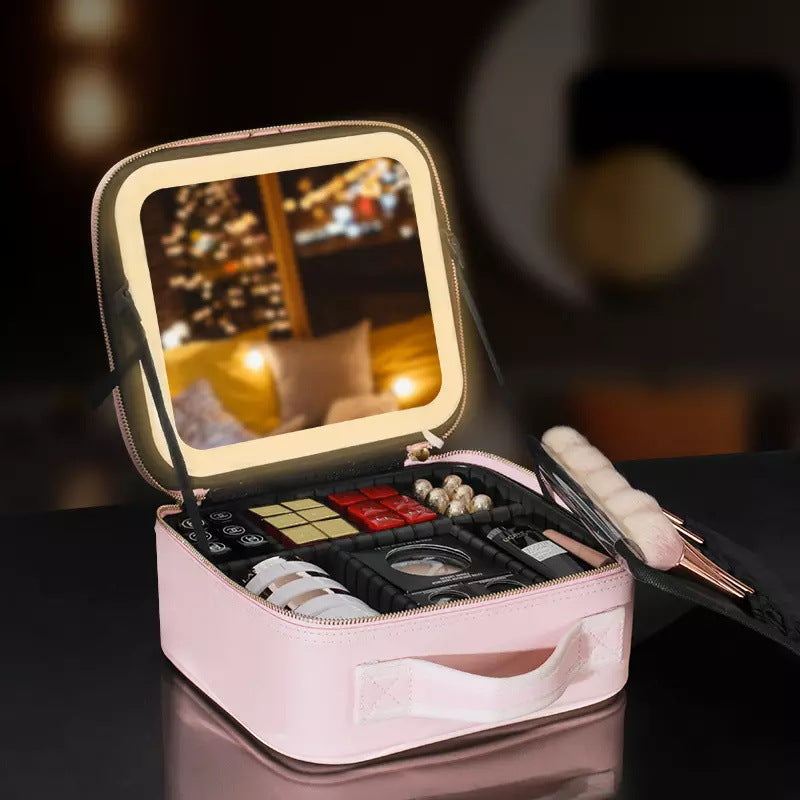 Women Cosmetic Bag LED Make-Up Case With Mirror-Veeddydropshipping