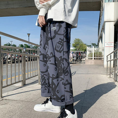 Spring Autumn Loose Wide Leg Elastic High Waist
