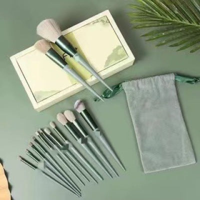 13 PCs Purpleflower Holly Leaf Makeup Brushes Green Beauty Quick-drying Makeup Brush Set-2