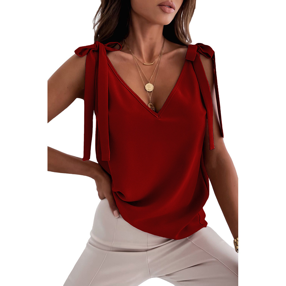       BowknotTieUpCamisoleShirtsWomenSummerFashionTops-6