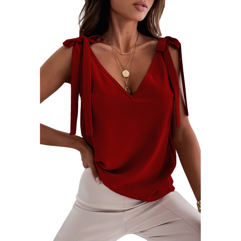       BowknotTieUpCamisoleShirtsWomenSummerFashionTops-6