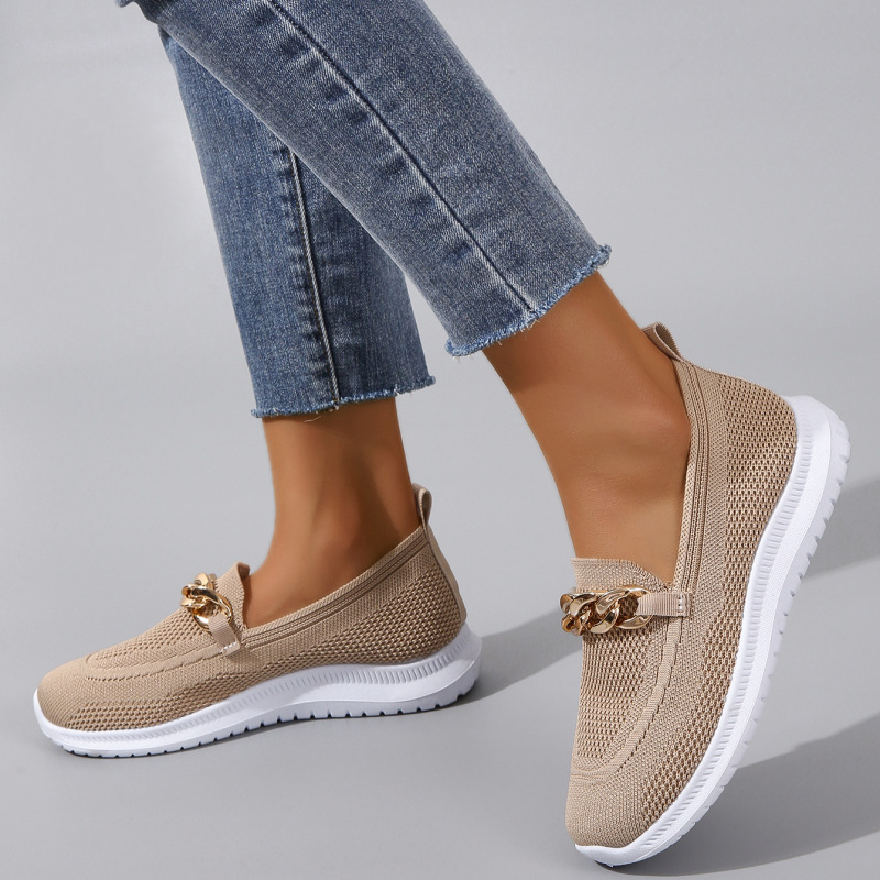 Mother‘s Day Chain Flats Shoes Women Mesh Sports Walking Shoes-4