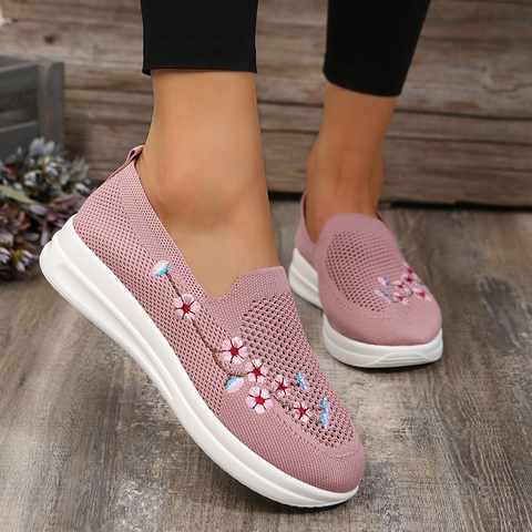 Mother‘s Day Gift Loafers Women Flowers Embroidery Shoes Breathable Mesh Flats-1