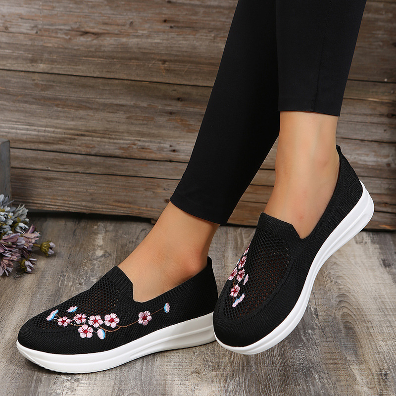 Mother‘s Day Gift Loafers Women Flowers Embroidery Shoes Breathable Mesh Flats-2