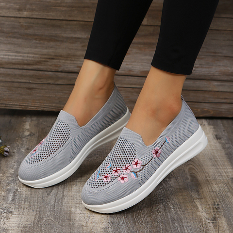 Mother‘s Day Gift Loafers Women Flowers Embroidery Shoes Breathable Mesh Flats-3