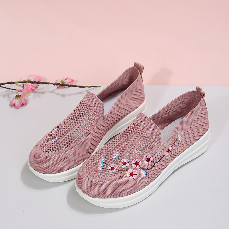 Mother‘s Day Gift Loafers Women Flowers Embroidery Shoes Breathable Mesh Flats-4