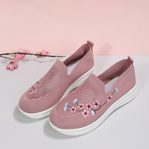 Mother‘s Day Gift Loafers Women Flowers Embroidery Shoes Breathable Mesh Flats-4