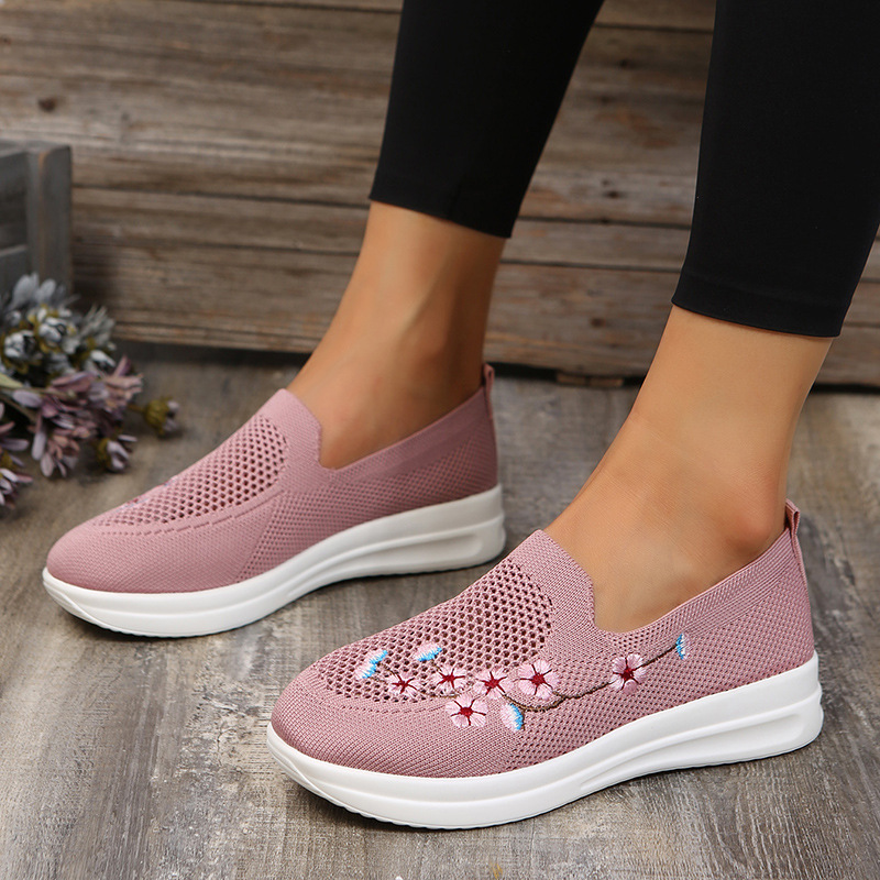 Mother‘s Day Gift Loafers Women Flowers Embroidery Shoes Breathable Mesh Flats--7