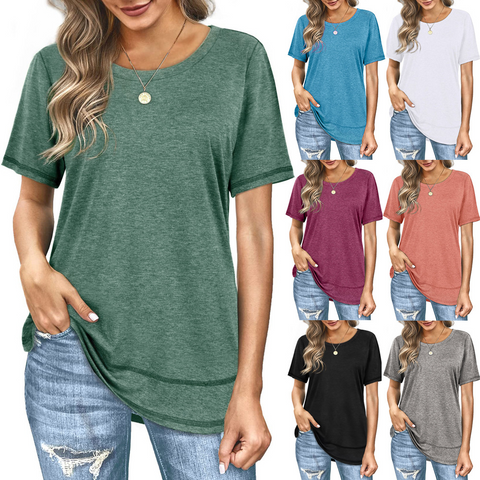 Mother‘s Day Summer Versatile Top Women's Casual Colored Cotton T-shirt-2