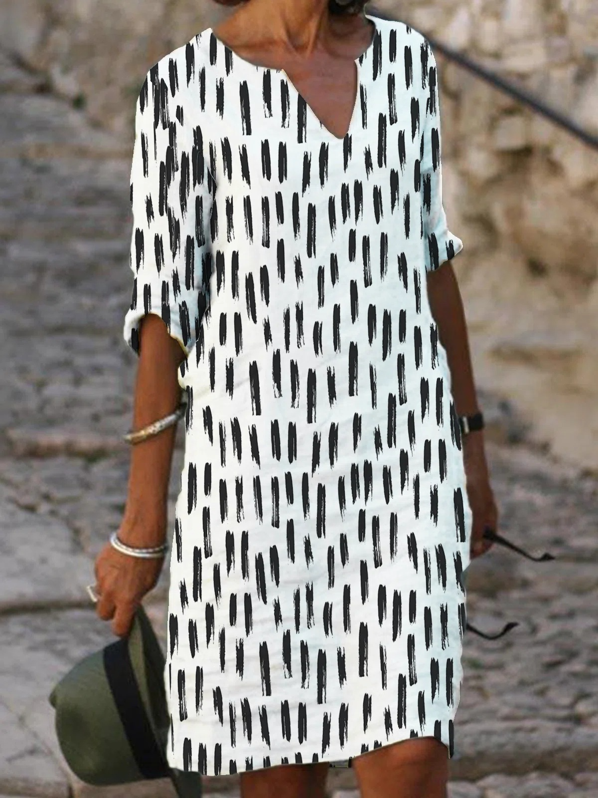 Mother‘s Day V-Neck Printed Mid-Sleeve Dress Women-4