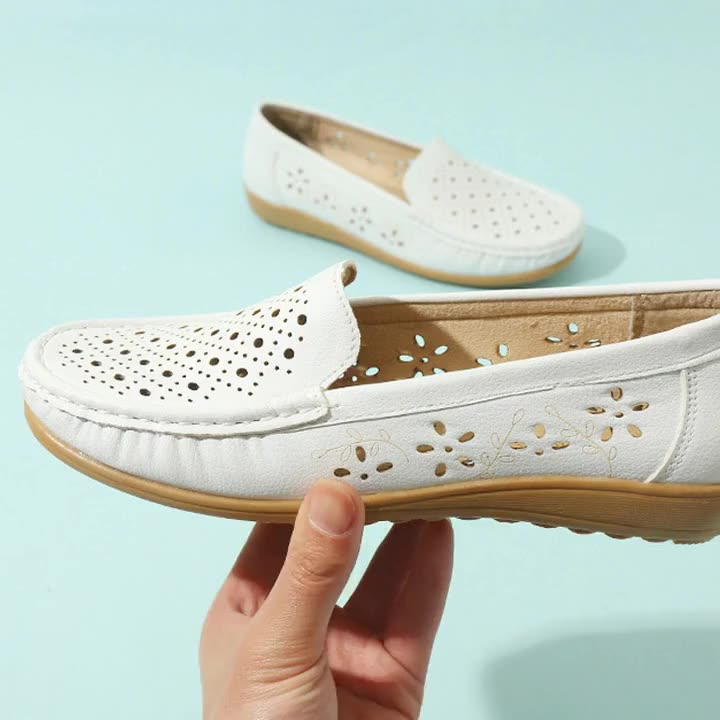 Mother‘s Day Women Loafers Hollow Out Breathable Anti Slip Flats Shoes-1