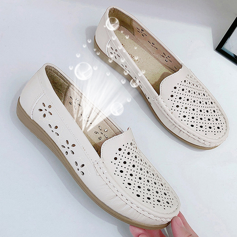 Mother‘s Day Women Loafers Hollow Out Breathable Anti Slip Flats Shoes-4