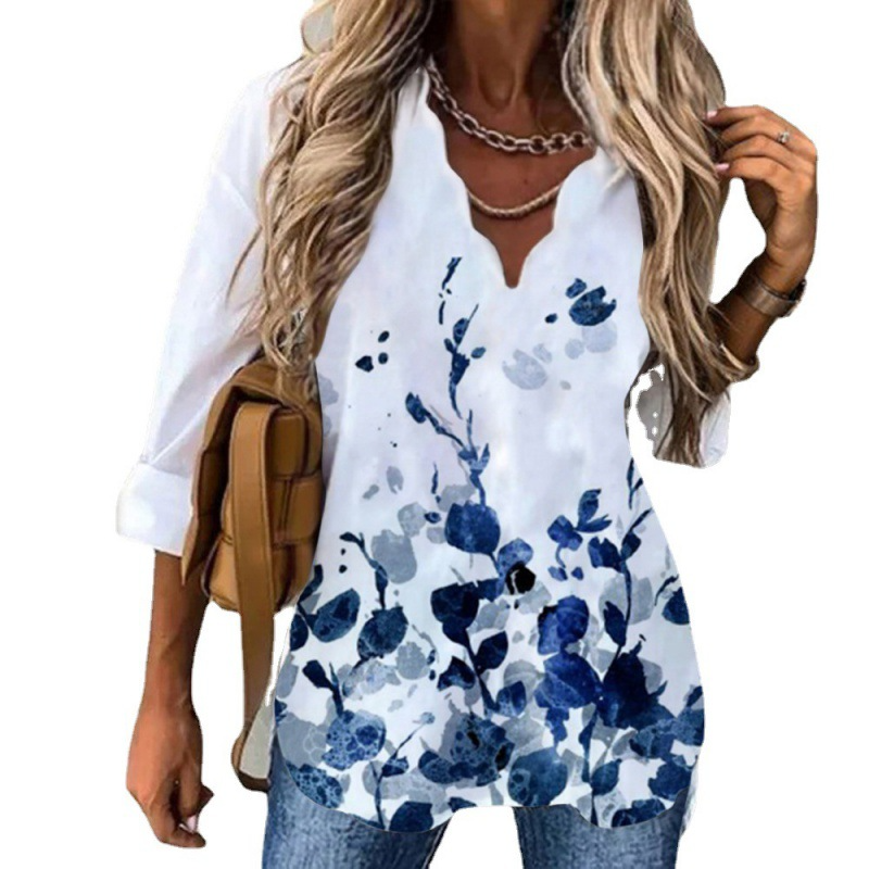 Mother‘s Day Women's Temperament New Wave Collar Shirt Printing Women-2