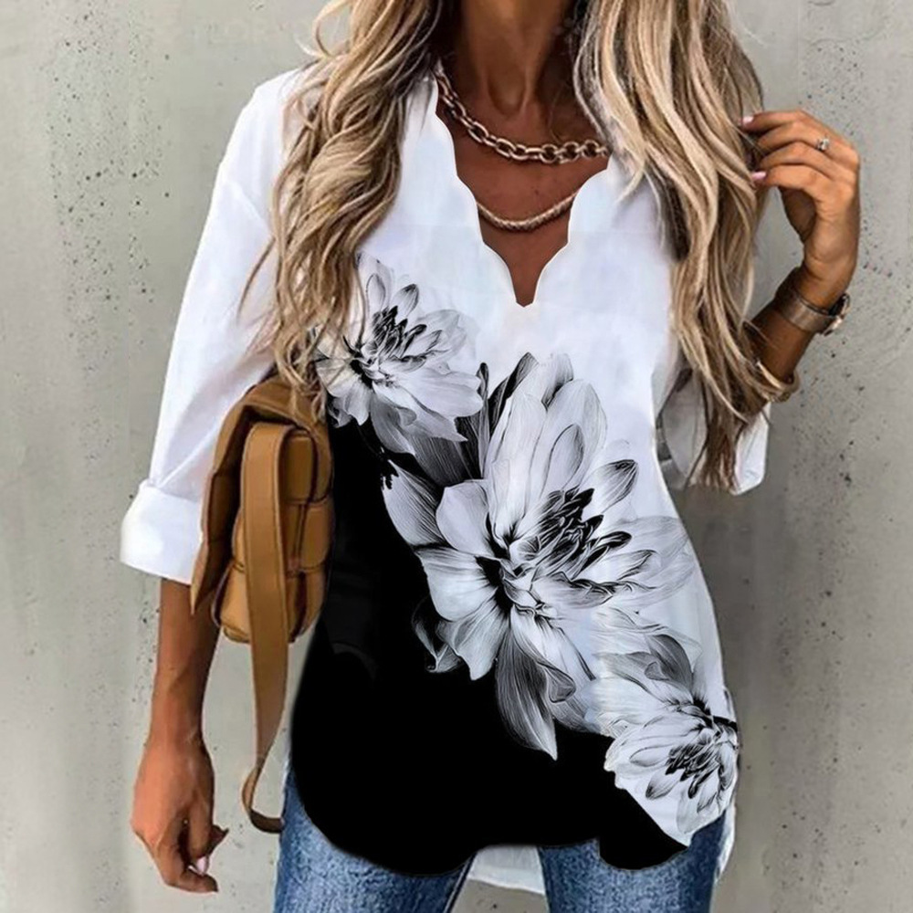 Mother‘s Day Women's Temperament New Wave Collar Shirt Printing Women-5