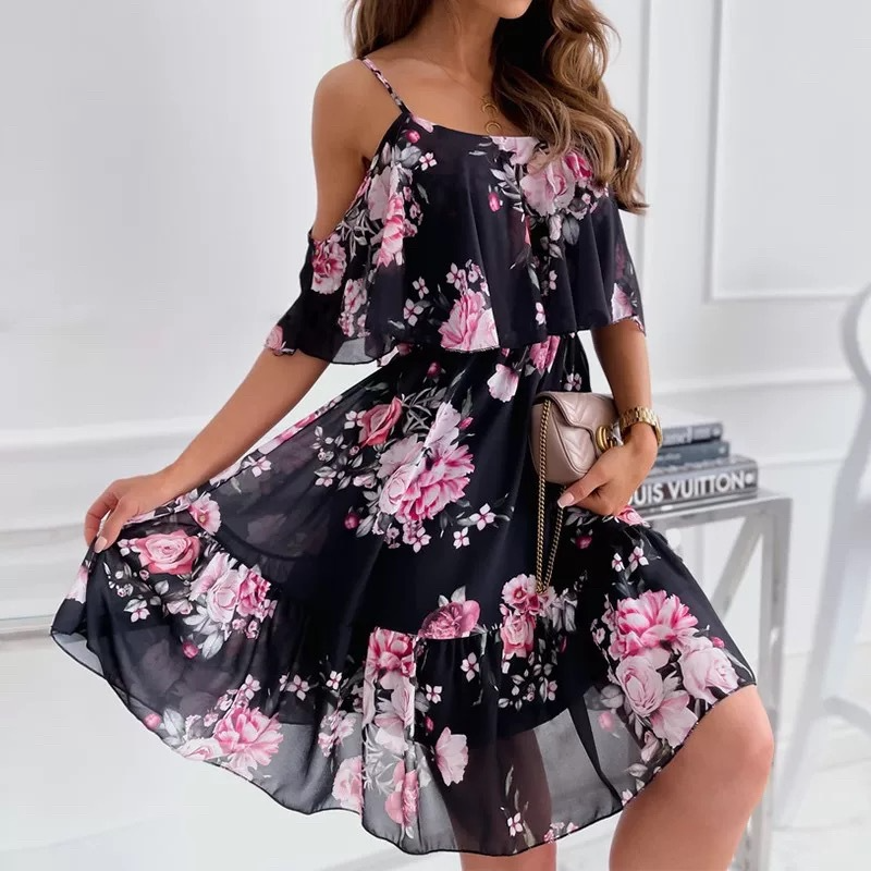 PrintedDressOff-the-shoulderStrapSummerFashionDress-3