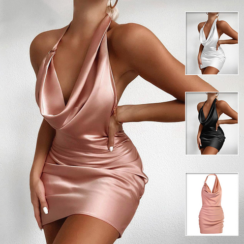 SatinVNeckBacklessSleevelessSummerFashionDress-4