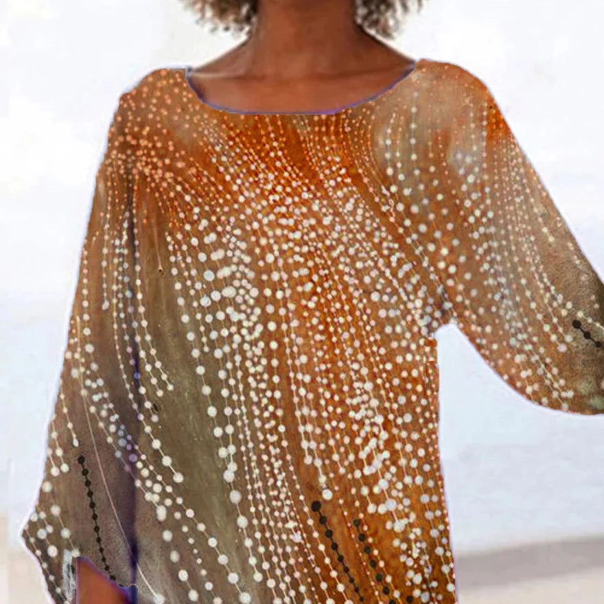 Ladies Round Neck Cotton And Linen Printed-WF00049-Veeddydropshipping