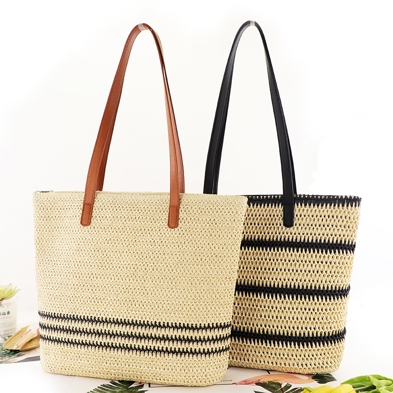    StripedLargeCapacitySummerFashionStrawBags-4