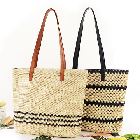    StripedLargeCapacitySummerFashionStrawBags-4
