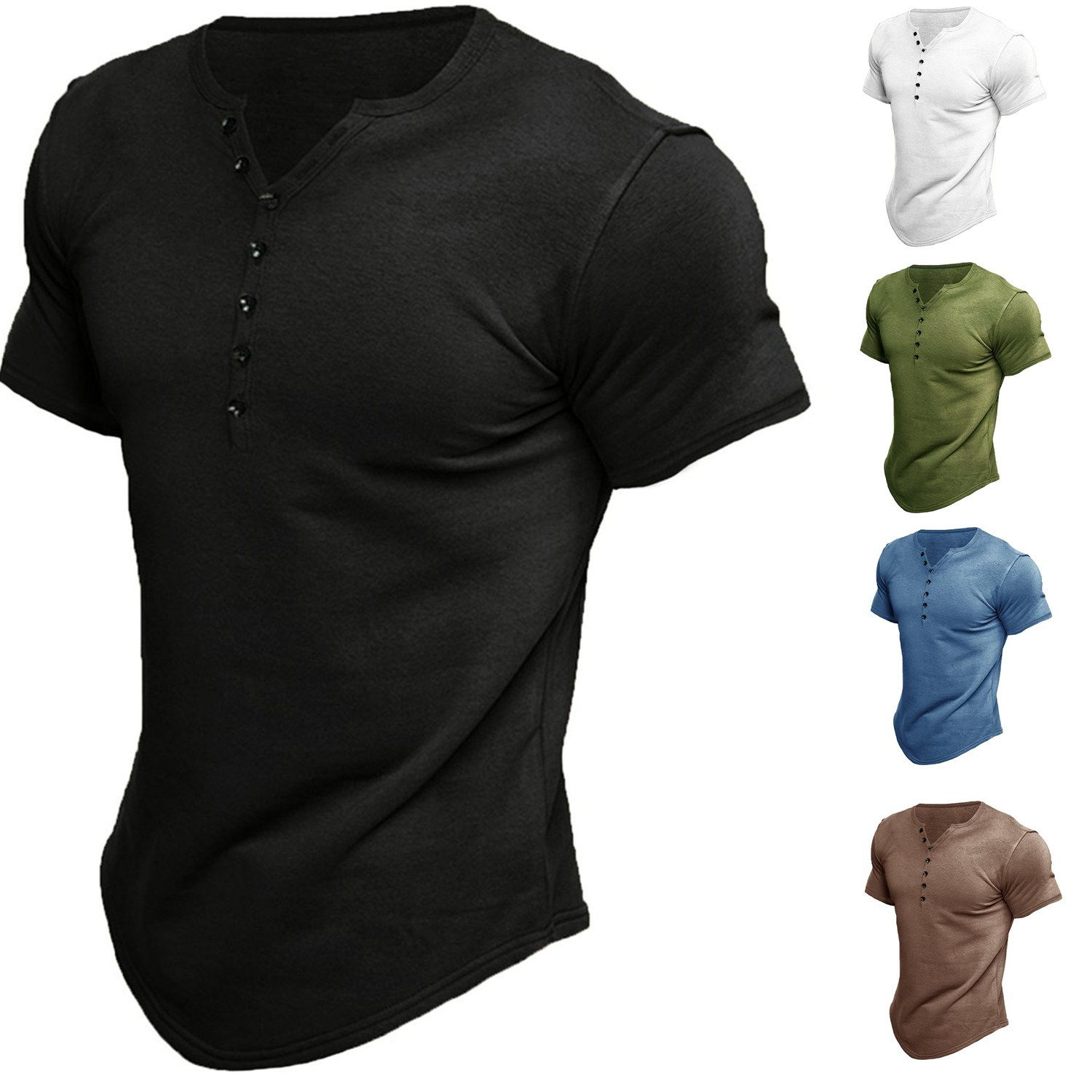 SummerFashionMen_sFashionCasualButtonSleeveTop-5