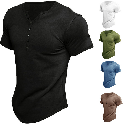SummerFashionMen_sFashionCasualButtonSleeveTop-5