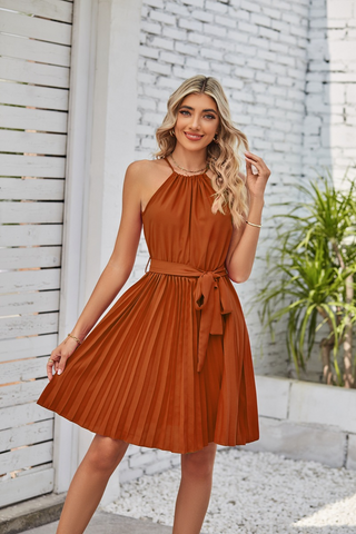 WomenSolidPleatedSkirtStraplessDressesSummerFashion-2_1
