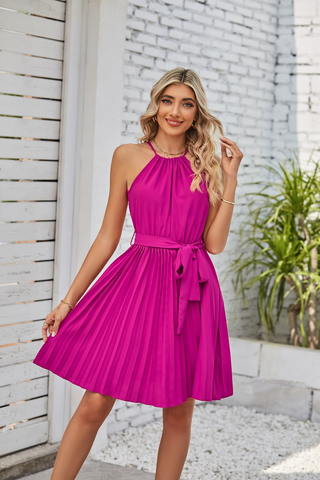 WomenSolidPleatedSkirtStraplessDressesSummerFashion-2_2