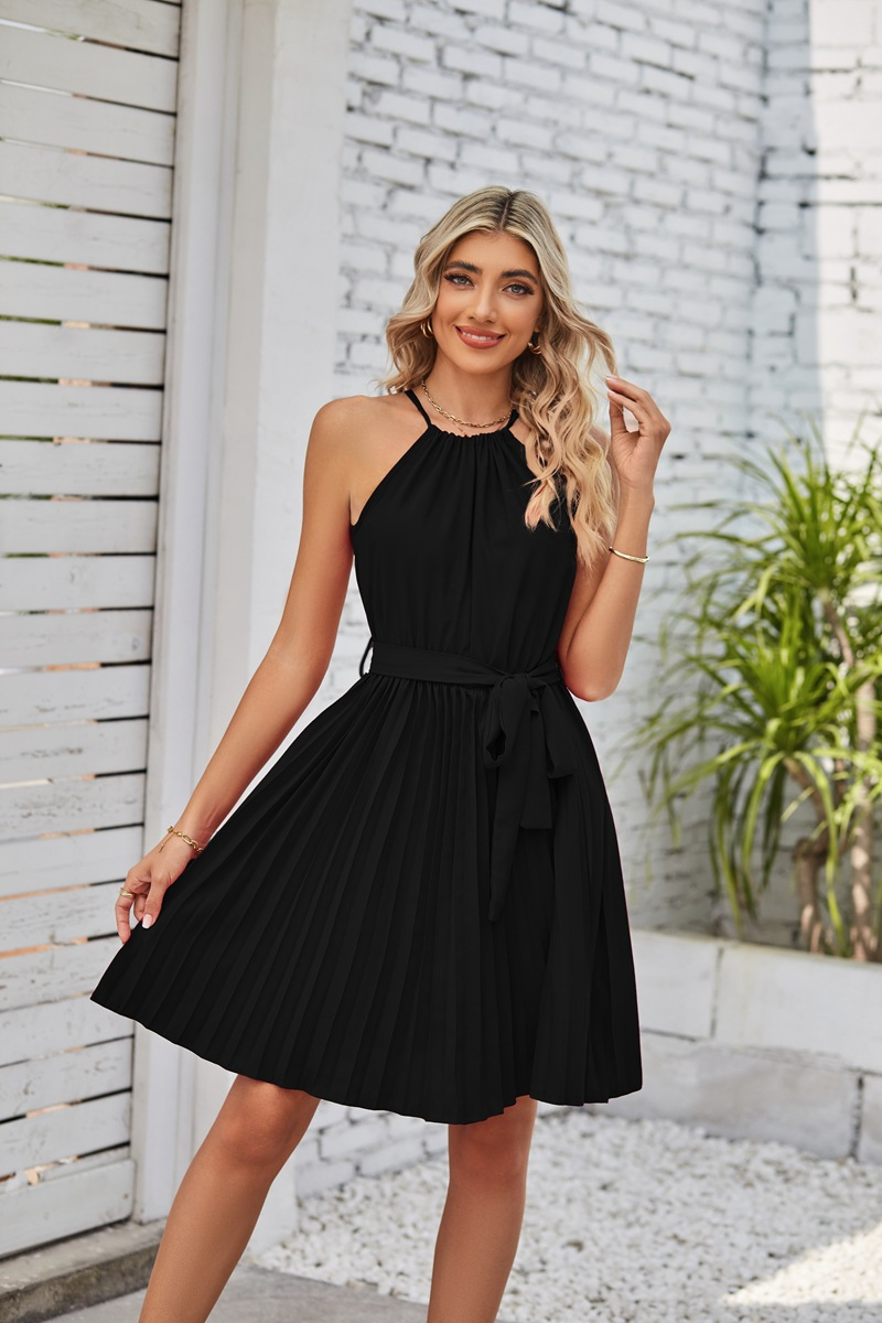     WomenSolidPleatedSkirtStraplessDressesSummerFashion-5