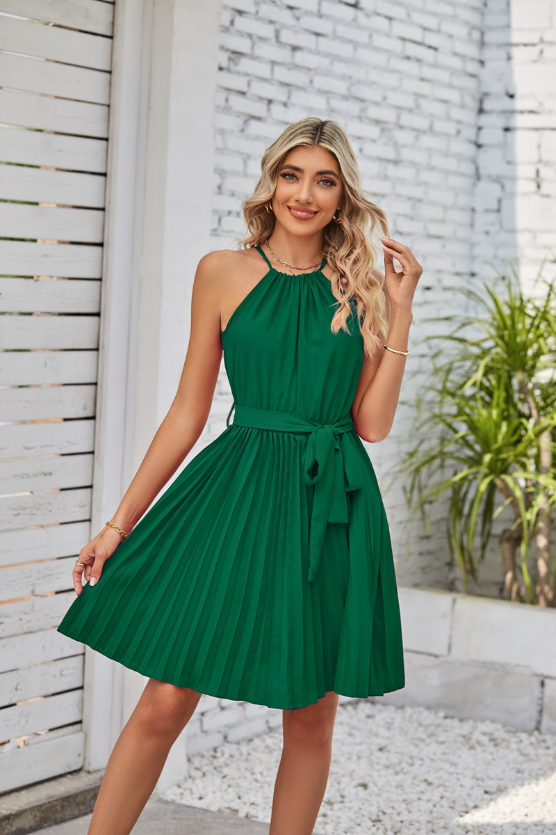       WomenSolidPleatedSkirtStraplessDressesSummerFashion-9_1