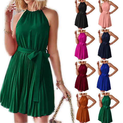 WomenSolidPleatedSkirtStraplessDressesSummerFashion4_1