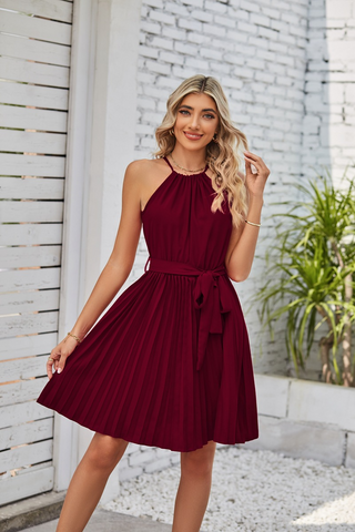 WomenSolidPleatedSkirtStraplessDressesSummerFashion4_2