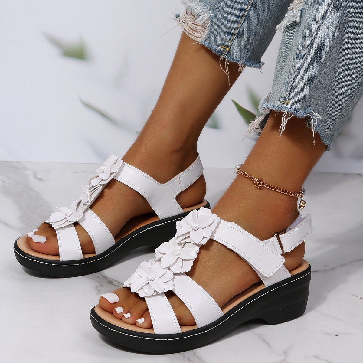     WomenSummerFlowersSandalsVelcroWedgesShoes-Veeddydropshipping-01