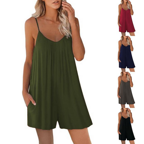 Womens Summer Fashion Jumpsuit Casual Sleeveless Strap -Veeddydropshipping
