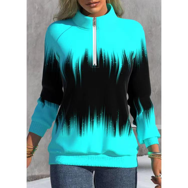 Print Half High Neck Zipper Tops Women Sweatshir-Veeddydropshipping