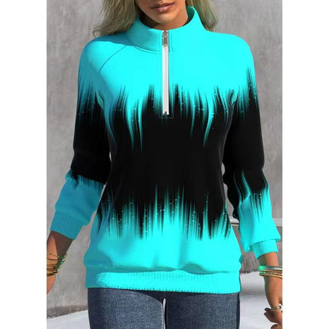 Print Half High Neck Zipper Tops Women Sweatshir-Veeddydropshipping