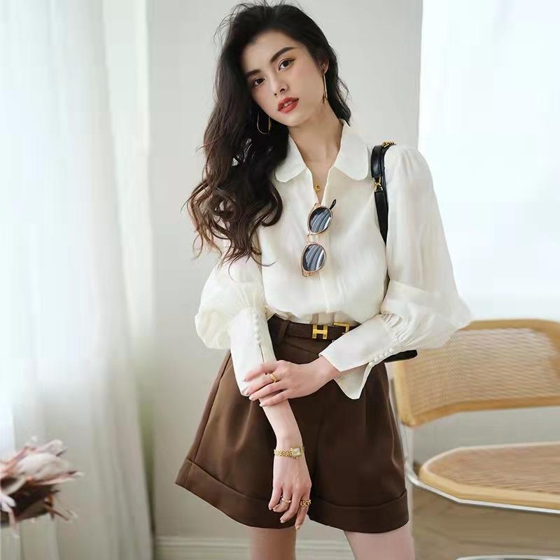Elegant Turn-down Collar Ladies Solid Shirts-Veeddydropshipping