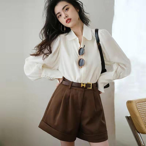 Elegant Turn-down Collar Ladies Solid Shirts-Veeddydropshipping