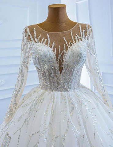 V Neckline Ball Gown Wedding Dress-WF01570-Veeddydropshipping