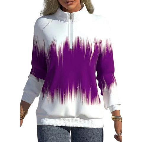 Print Half High Neck Zipper Tops Women Sweatshir-Veeddydropshipping
