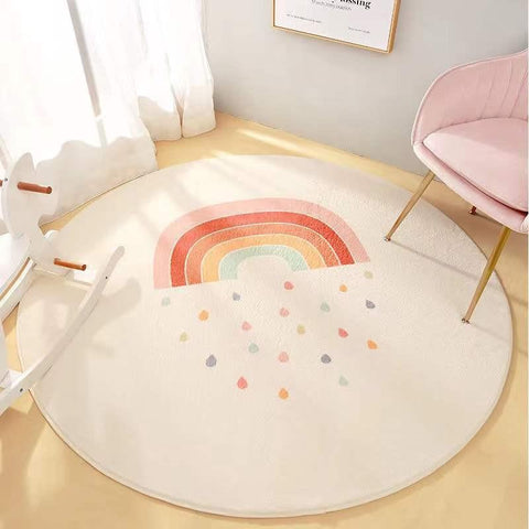 Rainbow Round Carpet Fluffy Rug Furry Mat-HA00481-Veeddydropshipping