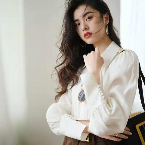Elegant Turn-down Collar Ladies Solid Shirts-Veeddydropshipping