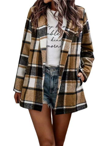 Woolen Plaid Shirts Womens Blouses Autumn Long Sleeve-Veeddydropshipping